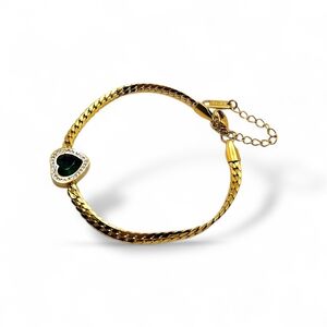 Elegant Gold Heart Bracelet with Green Accent